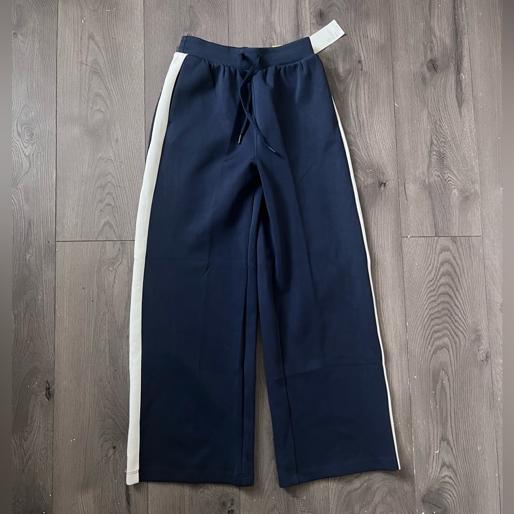 All in Motion Navy Wide Leg Pants with White Stripes